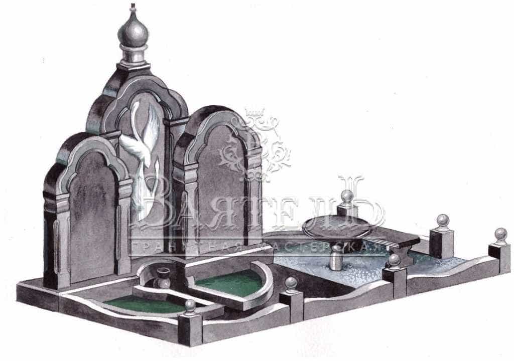 Надгробный комплекс с лебедями и цветными портретами 6